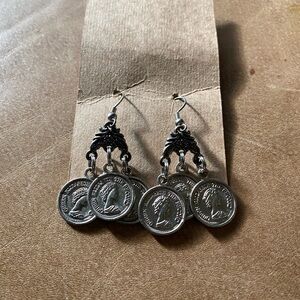 Silver Tone Coin Dangle Earrings - Women Jewelry